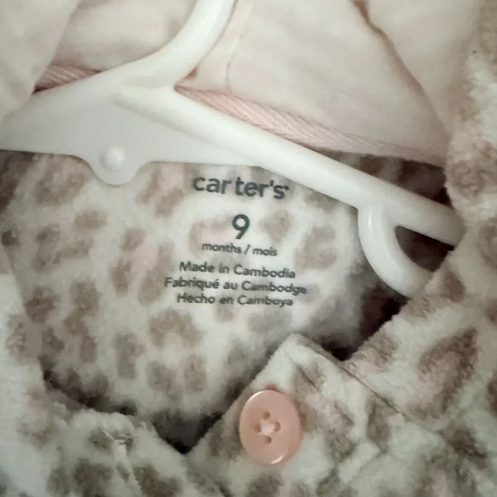 Carters Pink Leopard Print Coat Jacket Hood Lightweight 9M